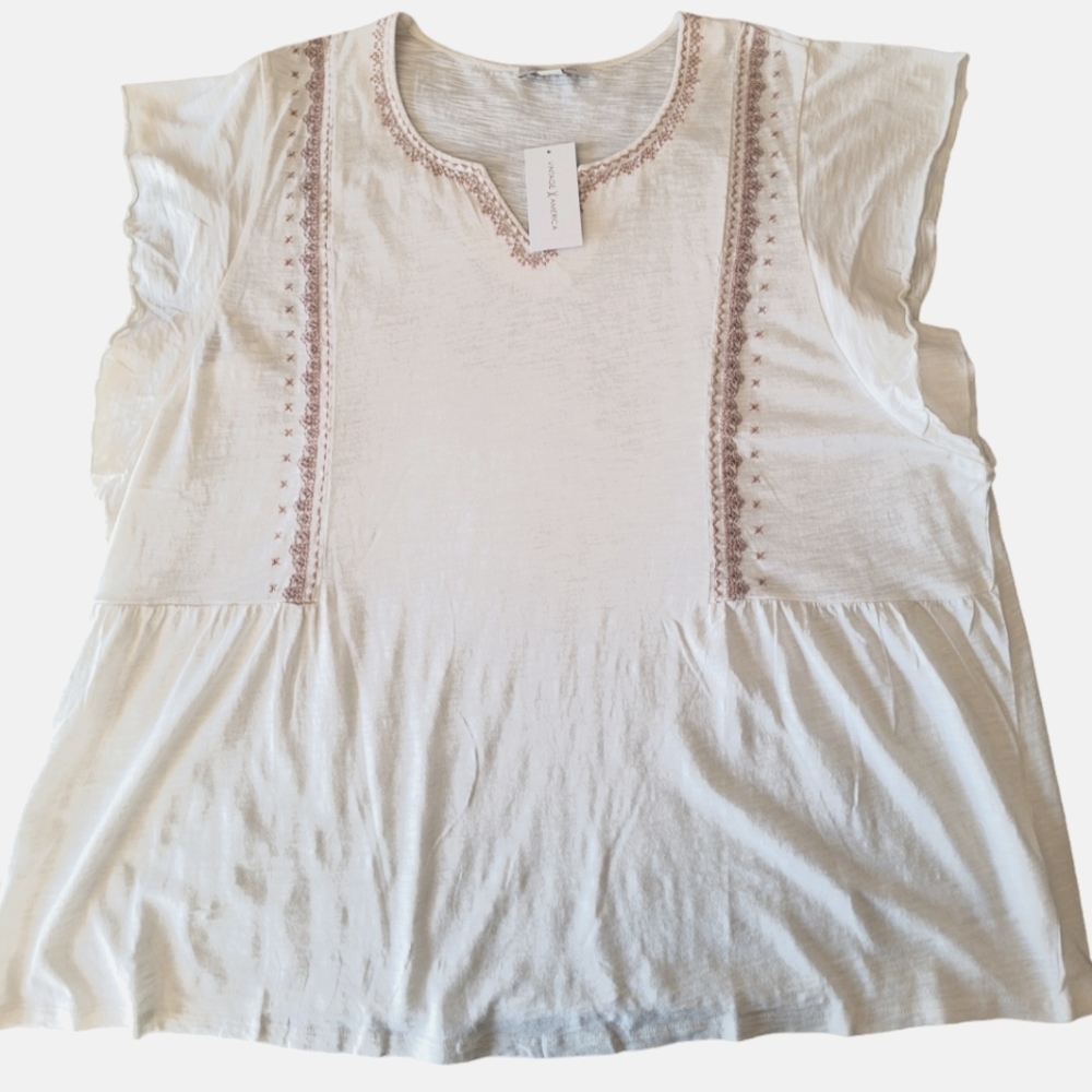 Vintage America Cream Gemma Flutter Sleeve Top NWT , 3X